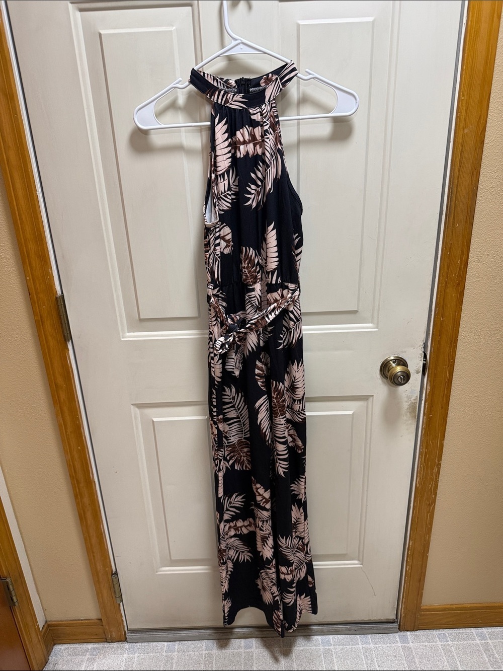 Women’s Black & Tan Tropical Halter Jumpsuit